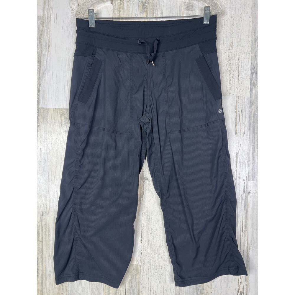 Lululemon Dance Studio Crop 8 Black Pinstripe Ruched Jogger Athleisure Yoga Pant